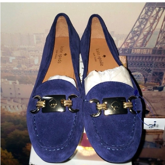 kate spade Shoes - Kate Spade Royal Blue Suede Loafers with Gold Accents new